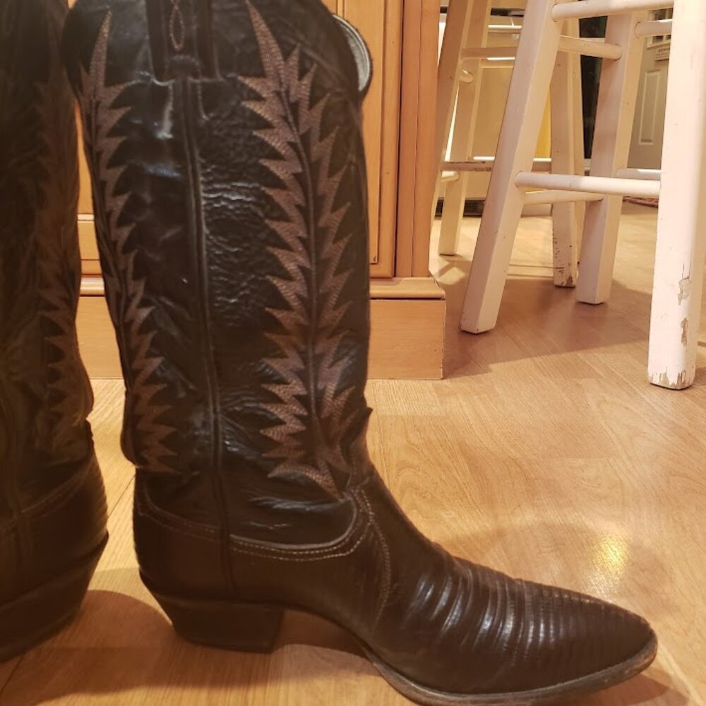 90's Vintage Tony Lama Brown Lizard and Leather cowboy boots